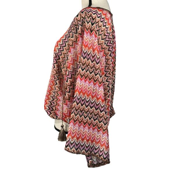 Sanctuary X-Small Poncho Top Oversized Dolman 3/4 Sleeve Semi-Sheer Tasseled - Picture 7 of 12